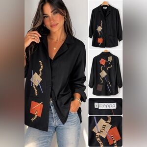 Beppa Abstract Wearable Art Cardigan Top Geometric Patch gallerycore minimalist